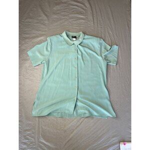 Pyke LTD Womens Teal Blouse 14 short sleeve polyester button up collared vintage